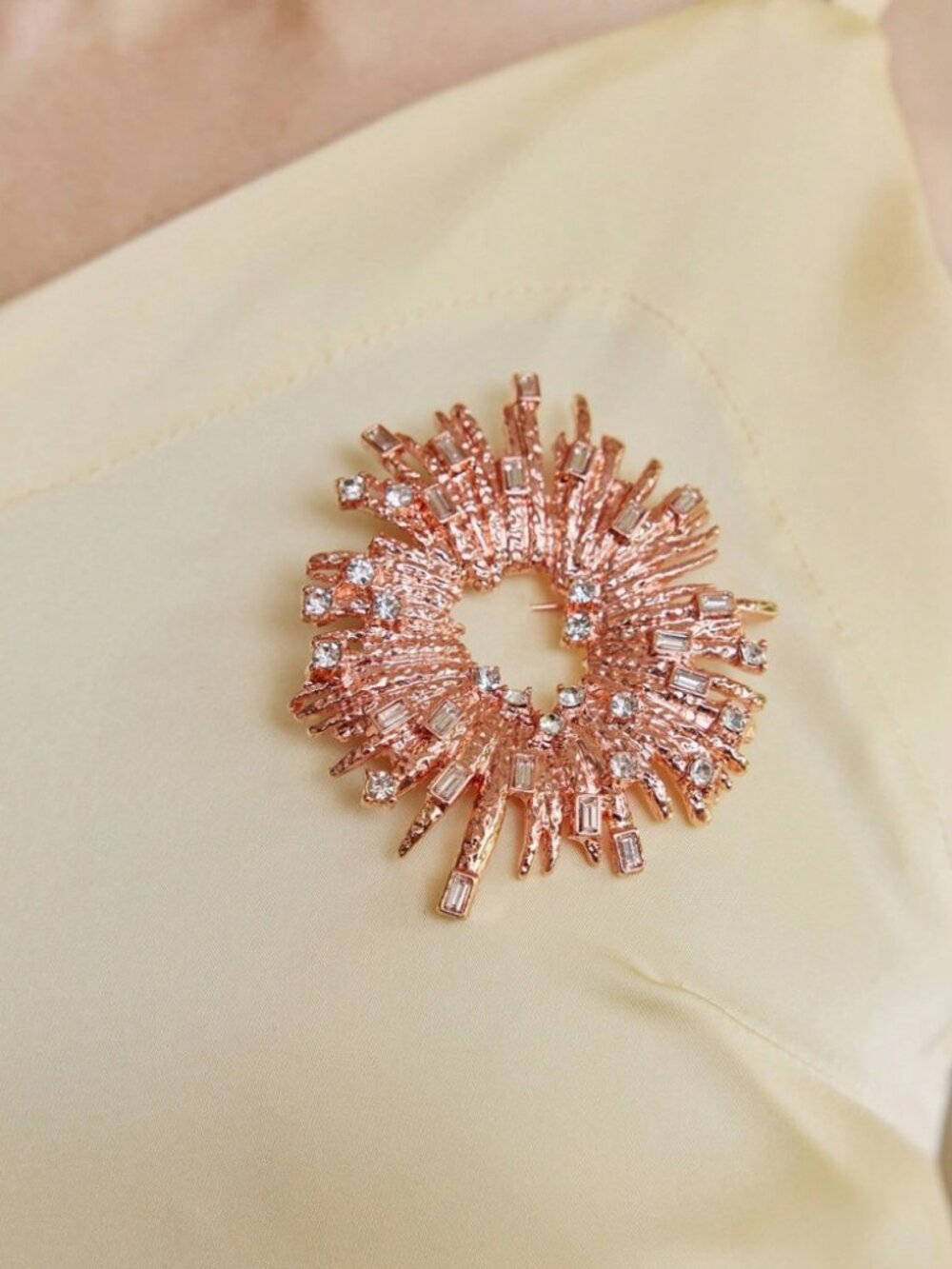 Rose Gold Starburst Crystal Brooch Pin
